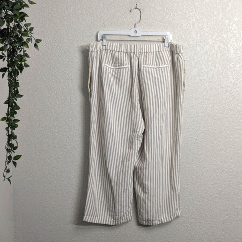 J.Jill Women Linen Blend Crop Capri Pants Size 16 Tan Striped High Rise Summer - Picture 3 of 11